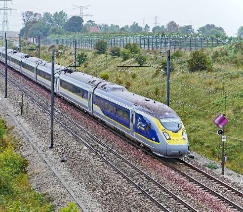 A Eurostar train on the London - Paris railway